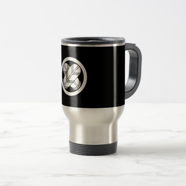 Intersecting hawk feathers in circle travel mug (Front Right)