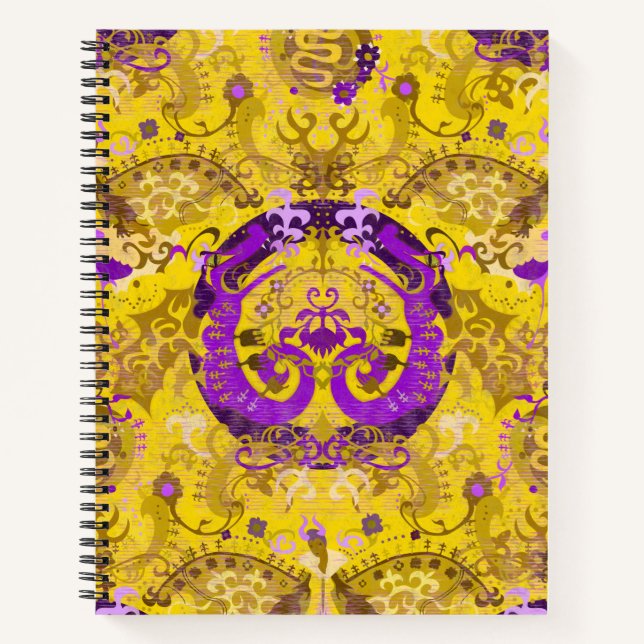 Intersex Dragon Damask - Intersex Pride Flag Colou Notebook (Front)