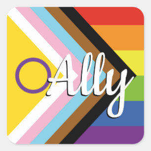 Intersex Inclusive Progress Pride Rainbow Button Square Sticker