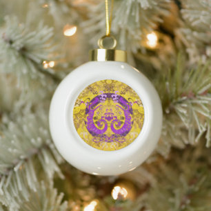 Intersex Pride Flag Colours Dragon Damask Ceramic Ball Christmas Ornament