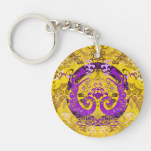 Intersex Pride Flag Colours Dragon Damask Key Ring