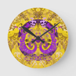 Intersex Pride Flag Colours Dragon Damask Round Clock
