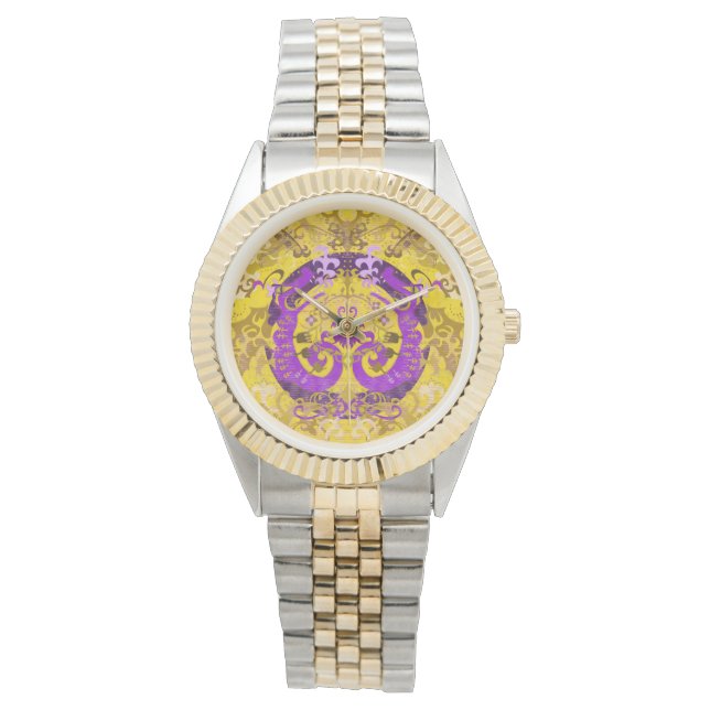 Intersex Pride Flag Colours Dragon Damask Watch (Front)