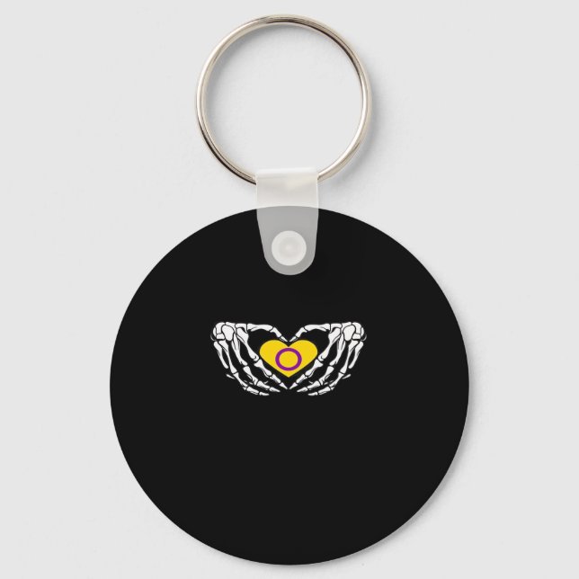 Intersex Pride Skeleton Halloween Goth Heart Class Key Ring (Front)