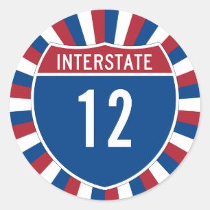 Interstate 12 classic round sticker