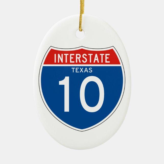 Interstate Sign 10 - Texas Ceramic Tree Decoration (Front)