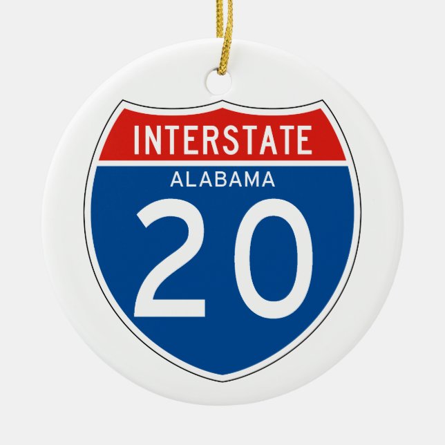 Interstate Sign 20 - Alabama Ceramic Tree Decoration (Front)
