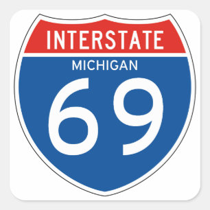 Interstate Sign 69 - Michigan Square Sticker