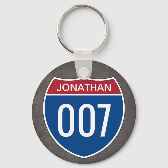 Interstate Sign with your Text and Number Key Ring (Front)