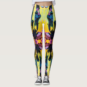 Interstellar Implosion Purple Yellow Abstract Leggings
