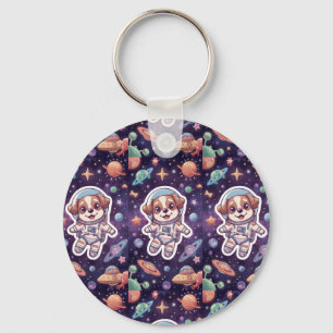 Interstellar Paws – Cute Space Dog in Adventure Key Ring