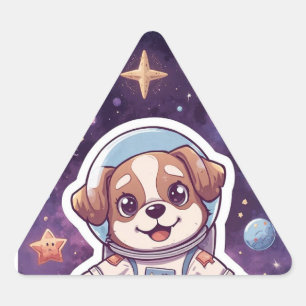 Interstellar Paws – Cute Space Dog in Adventure Triangle Sticker