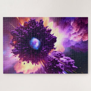 Interstellar purple nebula clouds in solar system jigsaw puzzle
