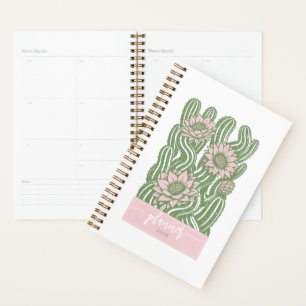 Intertwined cactus linocut sage green blooming planner