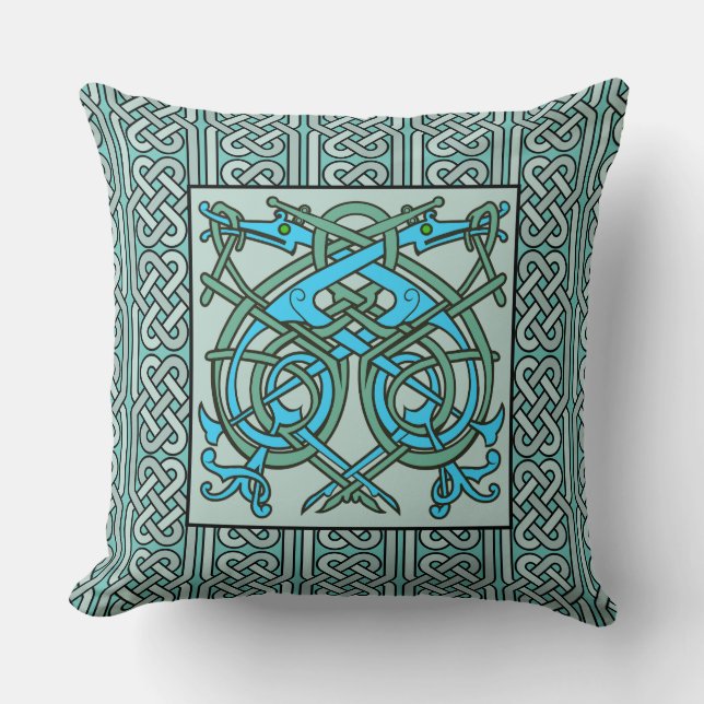 Intertwined Celtic Dragon Blue Throw Pillow (Front)