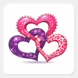 Intertwined Colorful Hearts Romantic Love Design Square Sticker