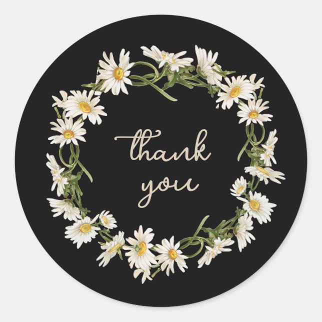 Intertwined Daisy Wreath with Custom Message  Classic Round Sticker (Front)