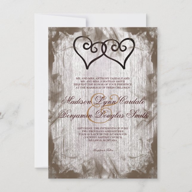 Intertwined Double Hearts Rustic Wedding Invites (Front)