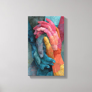 Intertwined Hands Cracked Mosaic Support Canvas Print