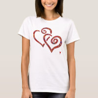 Intertwined hearts, red, emoji-filled design