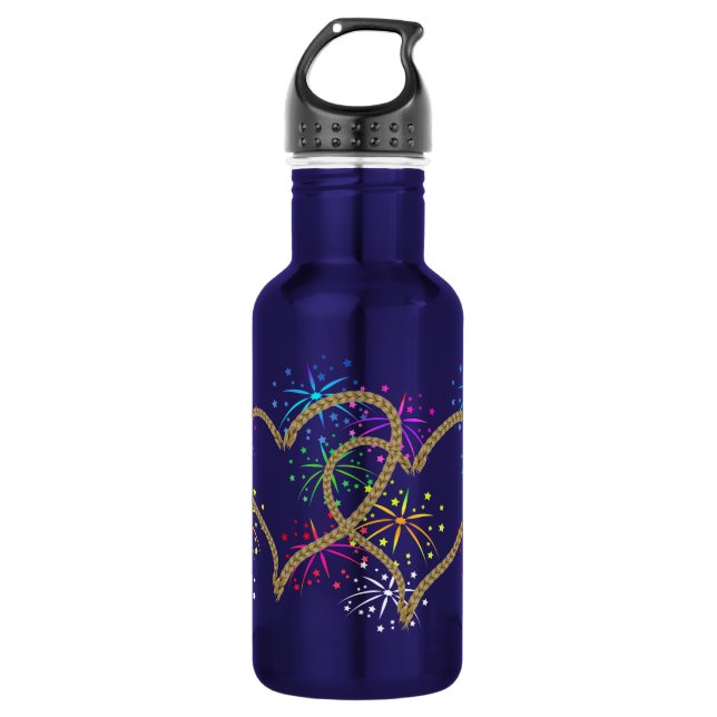 Intertwined hearts tangled rope romantic fireworks 532 ml water bottle (Front)