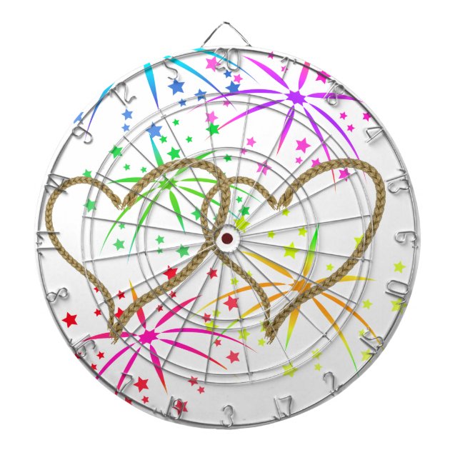 Intertwined hearts tangled rope romantic fireworks dartboard (Front)