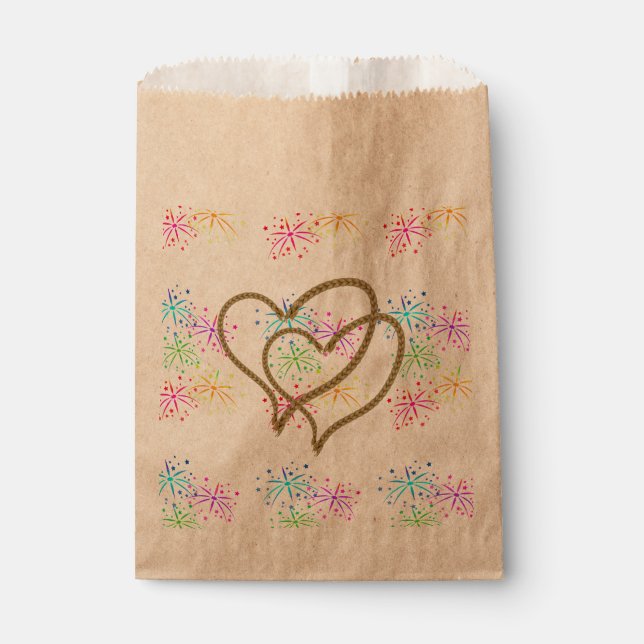 Intertwined hearts tangled rope romantic fireworks favour bags (Front)