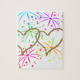 Intertwined hearts tangled rope romantic fireworks jigsaw puzzle
