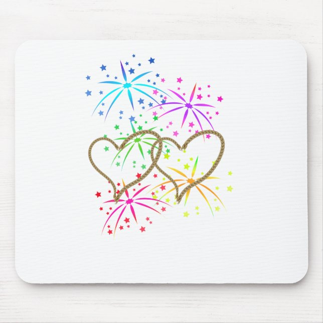 Intertwined hearts tangled rope romantic fireworks mouse mat (Front)