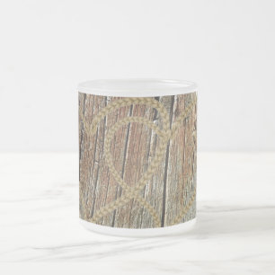 Intertwined hearts tangled rope romantic wooden frosted glass coffee mug