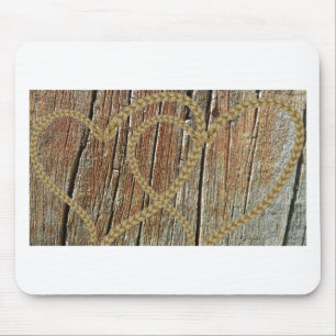 Intertwined hearts tangled rope romantic wooden mouse mat