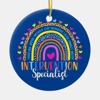 Intervention Specialist Leopard Rainbow Teacher Ceramic Tree Decoration