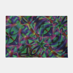 Interwoven tapes of darkened colorful doormat
