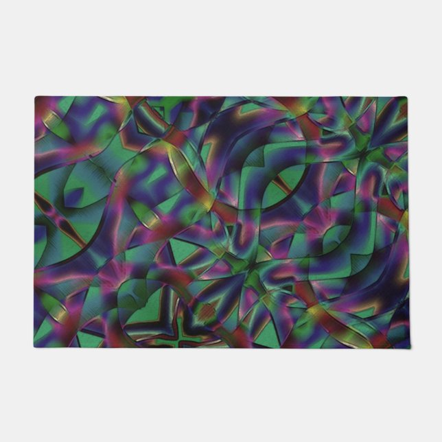 Interwoven tapes of darkened colorful doormat (Front)