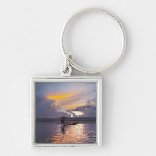 Intha fisherman leg rowing boat fishing with net key ring
