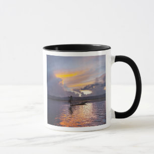 Intha fisherman leg rowing boat fishing with net mug