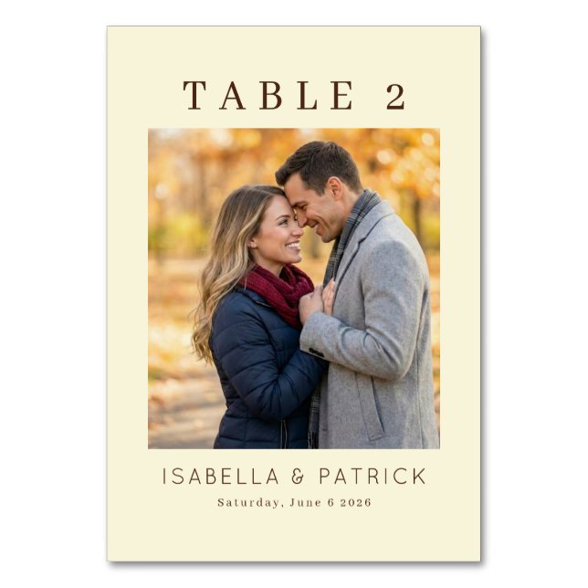 Intimate Beige Elegant Photo Table Number (Front)