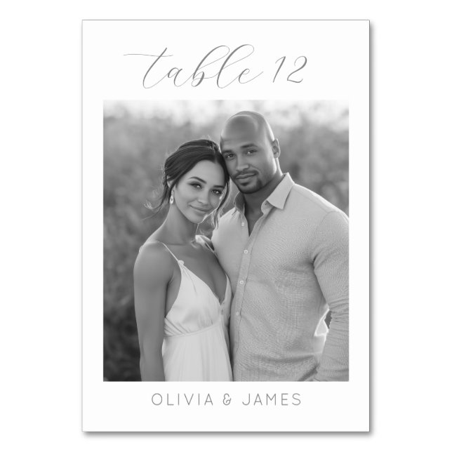 Intimate Black and White Minimalist Photo Table Number (Front)