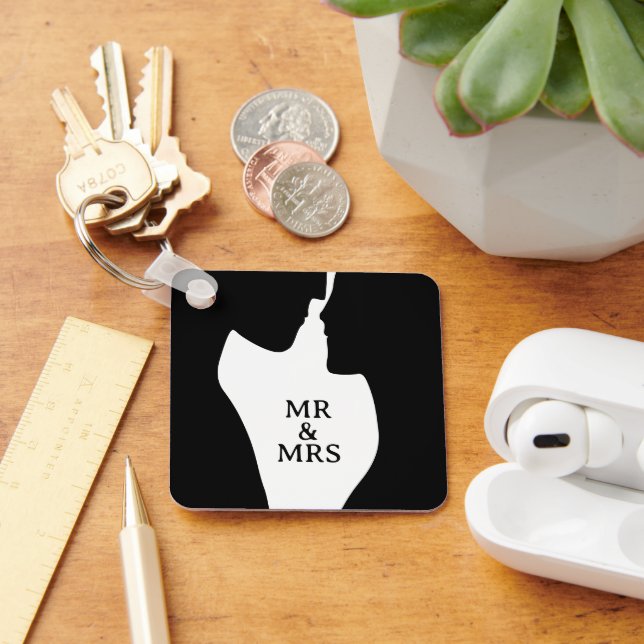 Intimate couple kissing silhouette Mr and Mrs Key Ring (Desk)
