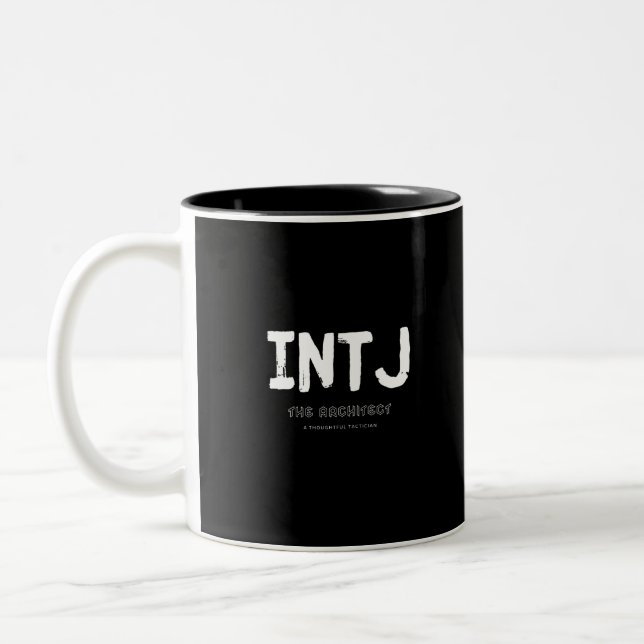 INTJ - Thoughtful Tactician (White) Two-Tone Coffee Mug (Left)