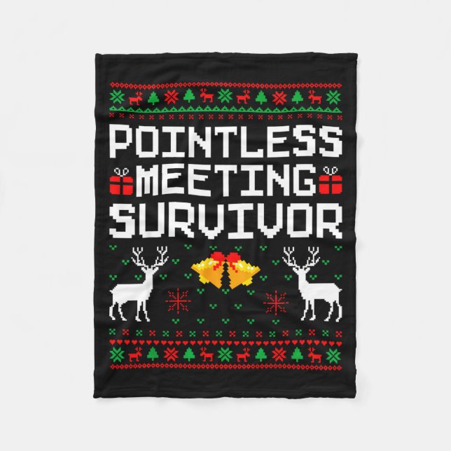 Intless Meeting Survivor Ugly Christmas Sweater Of Fleece Blanket (Front)