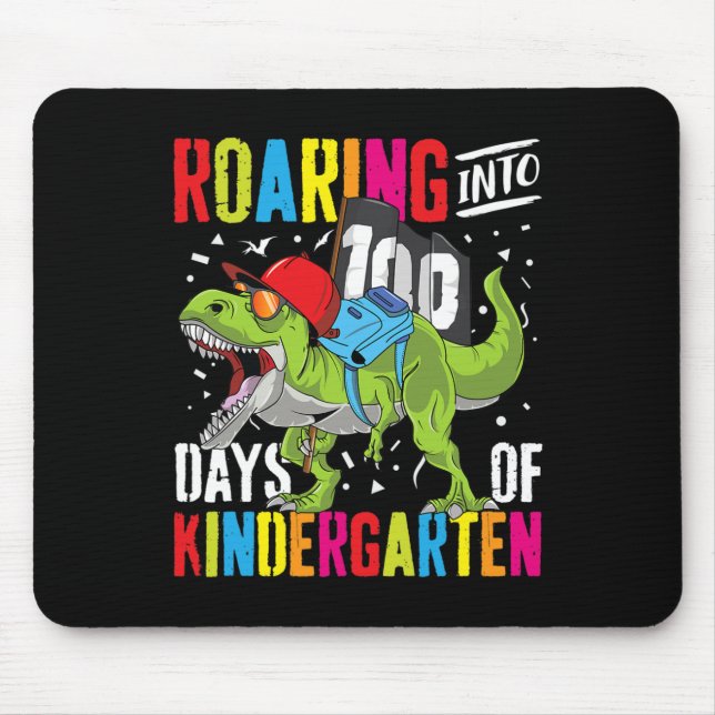 Into 100 Days Kindergarten Fun T Rex Dinosaur Boy  Mouse Mat (Front)
