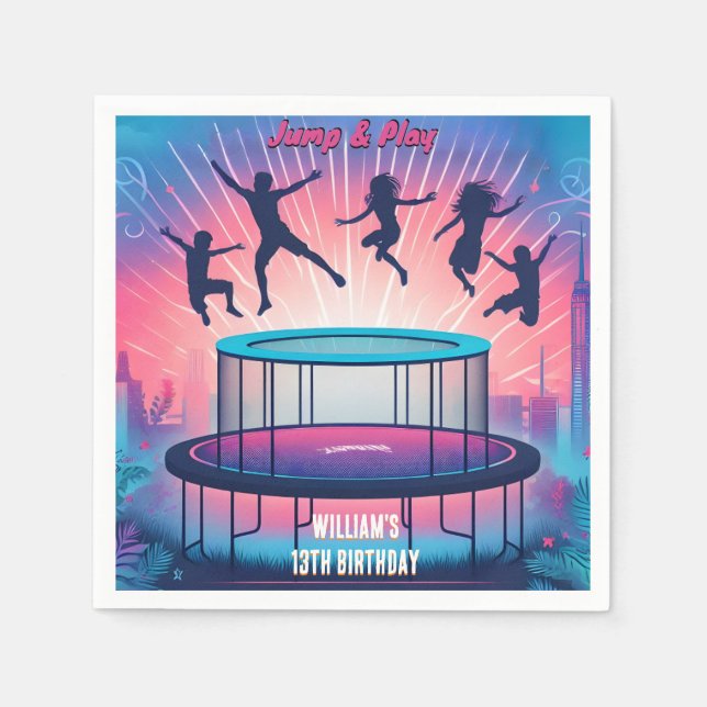 into boys kids cool trampoline Park 13th birthday Napkin (Front)