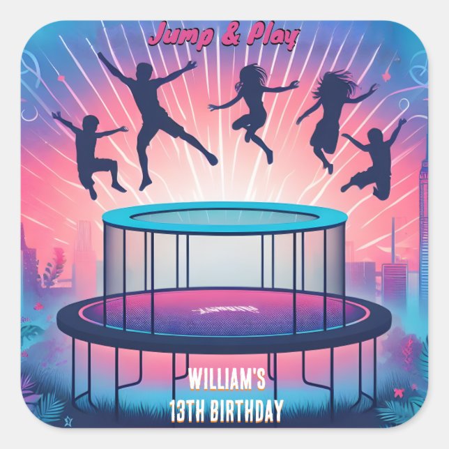 into boys kids cool trampoline Park 13th birthday Square Sticker (Front)