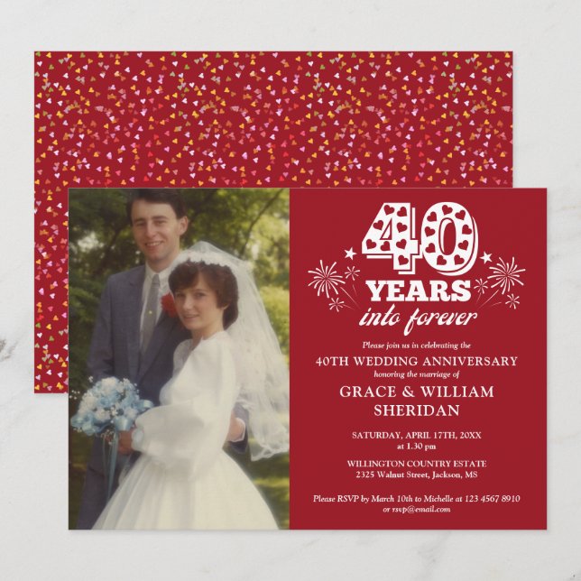 Into Forever 40th Wedding Anniversary Photo Invitation (Front/Back)
