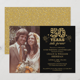 Into Forever 50th Anniversary Photo Gold Black Invitation
