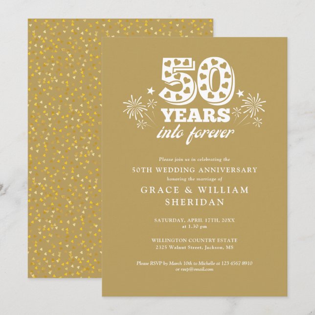 Into Forever Gold 50th Wedding Anniversary Invitation (Front/Back)
