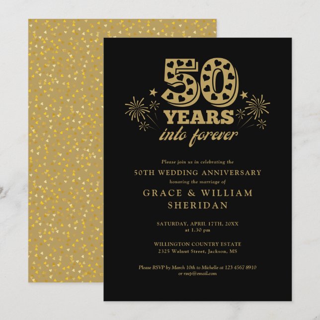 Into Forever Gold Black 50th Wedding Anniversary Invitation (Front/Back)