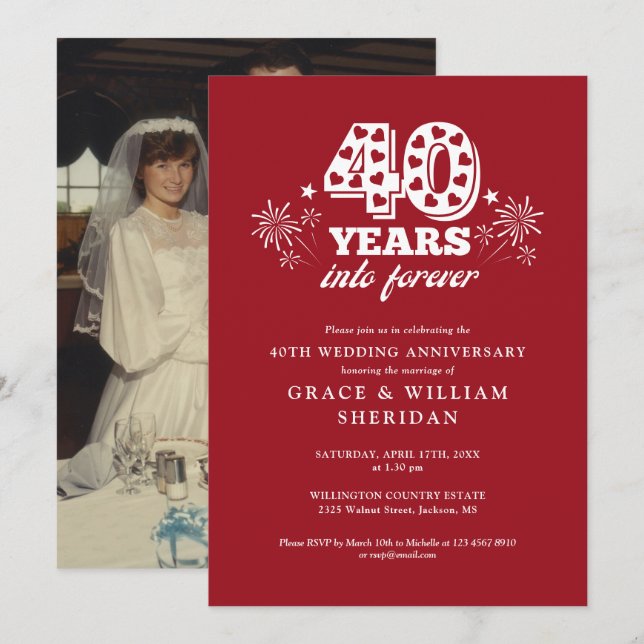 Into Forever Ruby 40th Wedding Anniversary Photo Invitation (Front/Back)