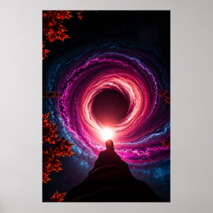 "Into the Abyss — Neon Black Hole Galaxy" Premium Poster